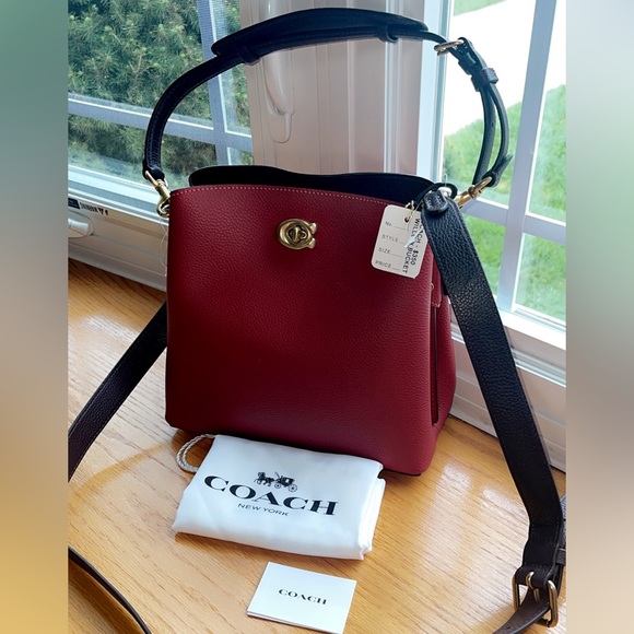 Coach Bags Womens Bag Coach Willow Cherry Red Pebble Leather Bucket